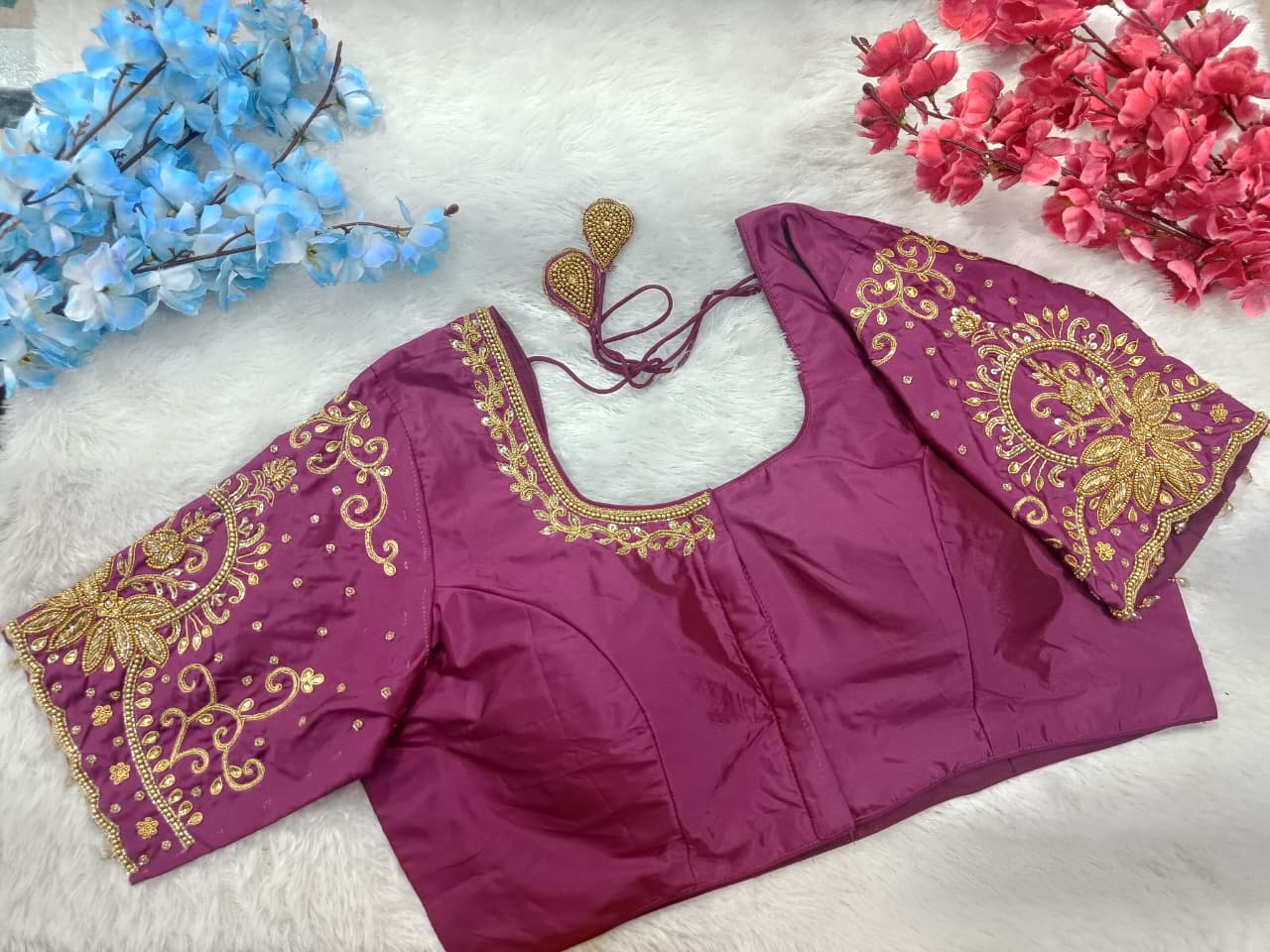 Bridal Blouse with Heavy Gold Embroidery Sleeves