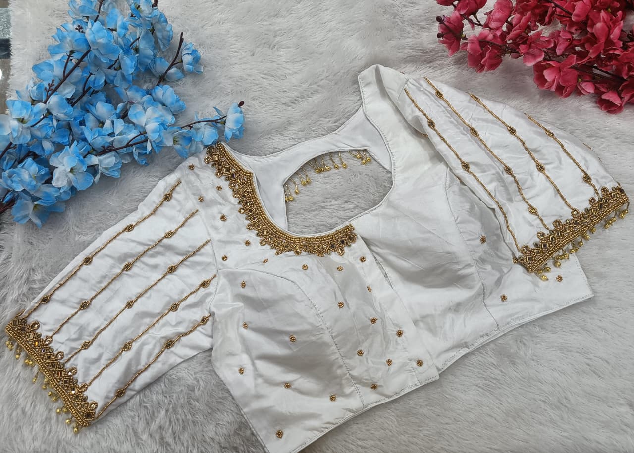 Bridal Blouse with Beaded Embroidery Sleeves