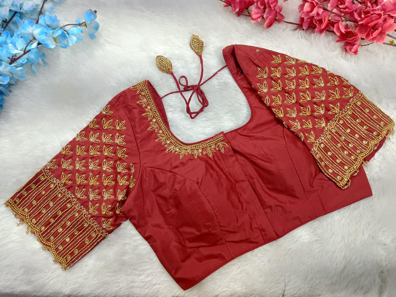 Bridal  Blouse with Heavy Aari & Maggam Work Sleeves