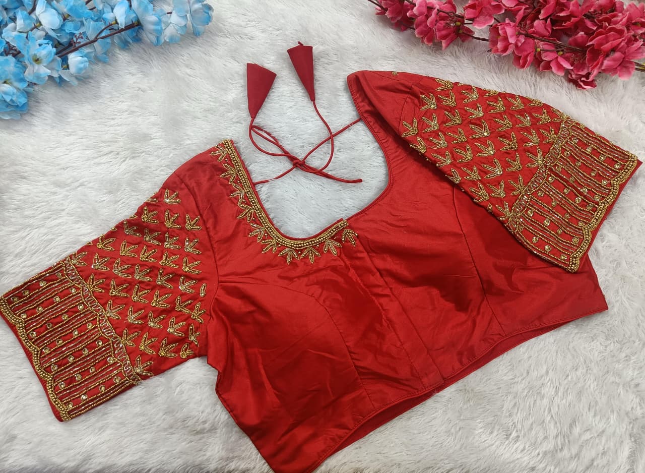 Bridal  Blouse with Heavy Aari & Maggam Work Sleeves