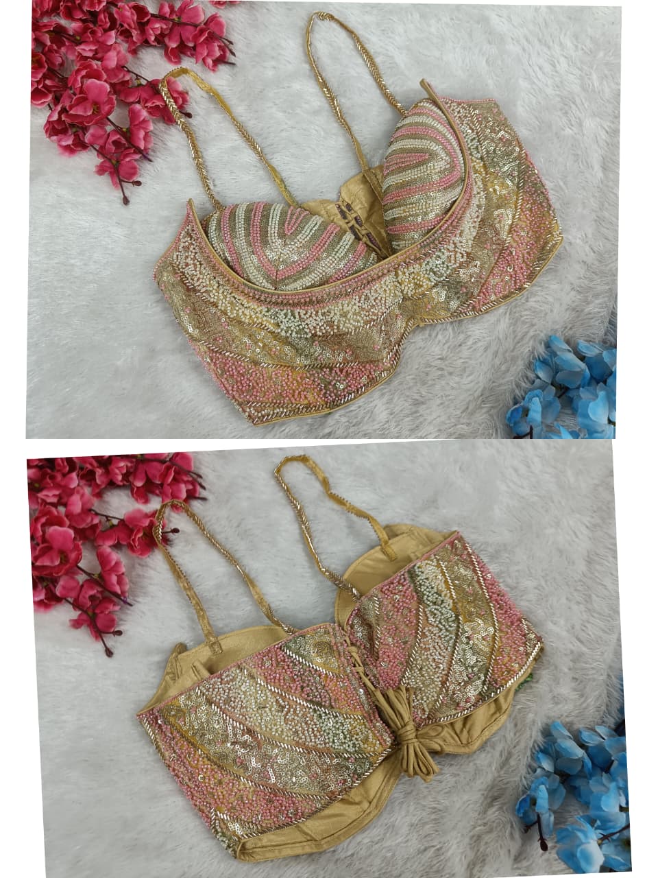 Hand Embroidered Bollywood Blouse with Sequin Work