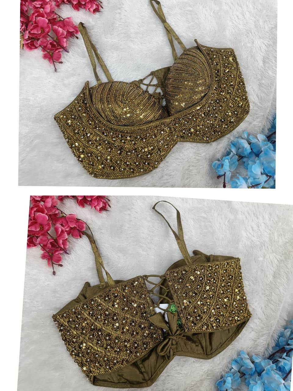 Hand Embroidered Bollywood Blouse with Sequin Work