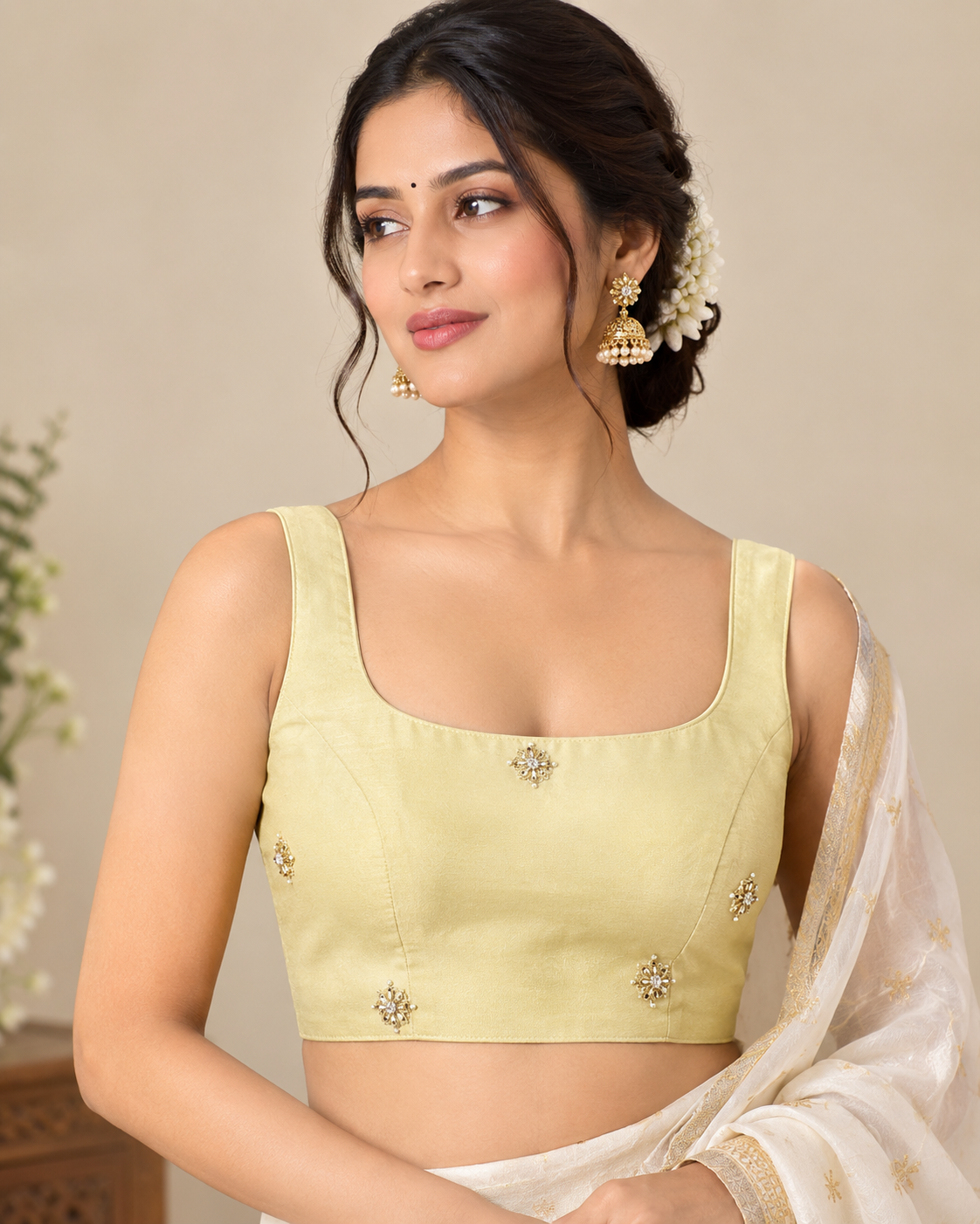 Embellished Sleeveless Blouse with Back Dori & Tassel Detailing