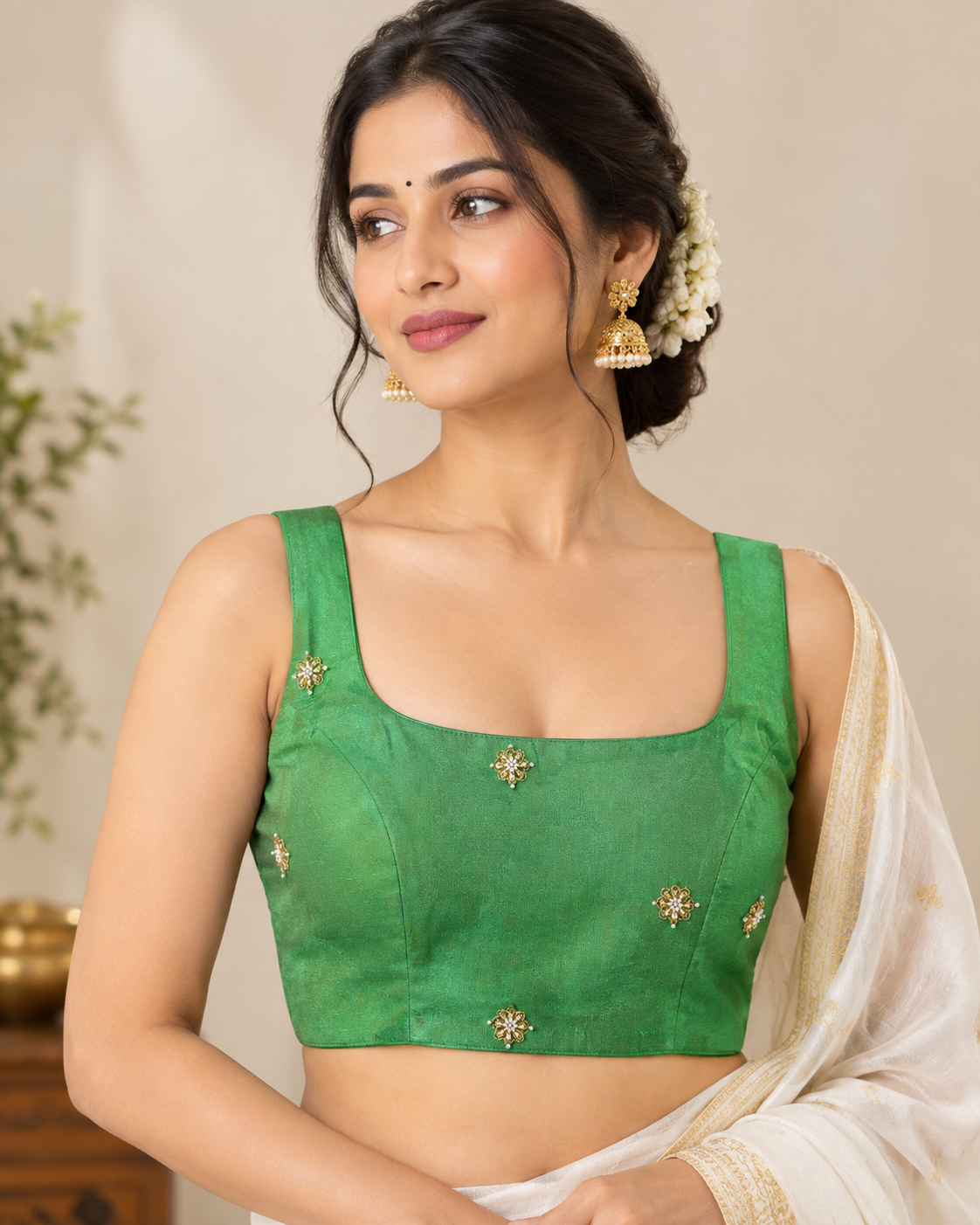 Embellished Sleeveless Blouse with Back Dori & Tassel Detailing