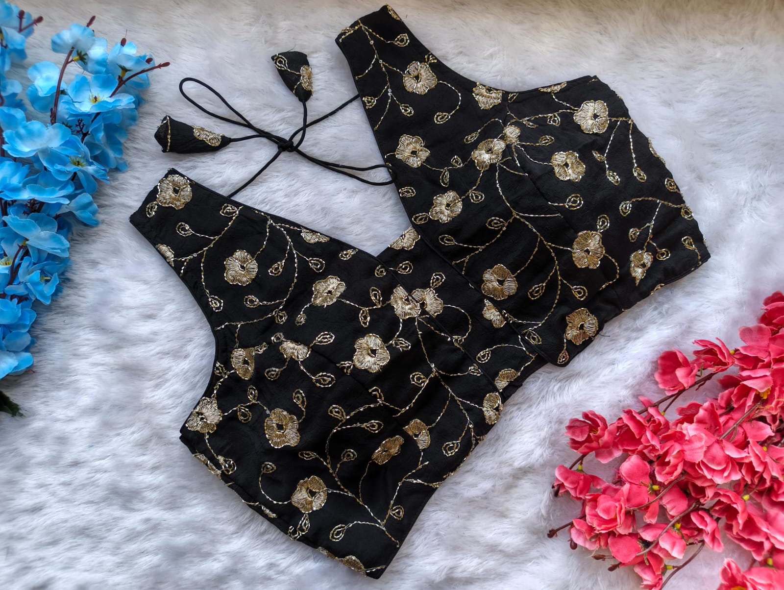 Floral Velvet Tie-Up Blouse
