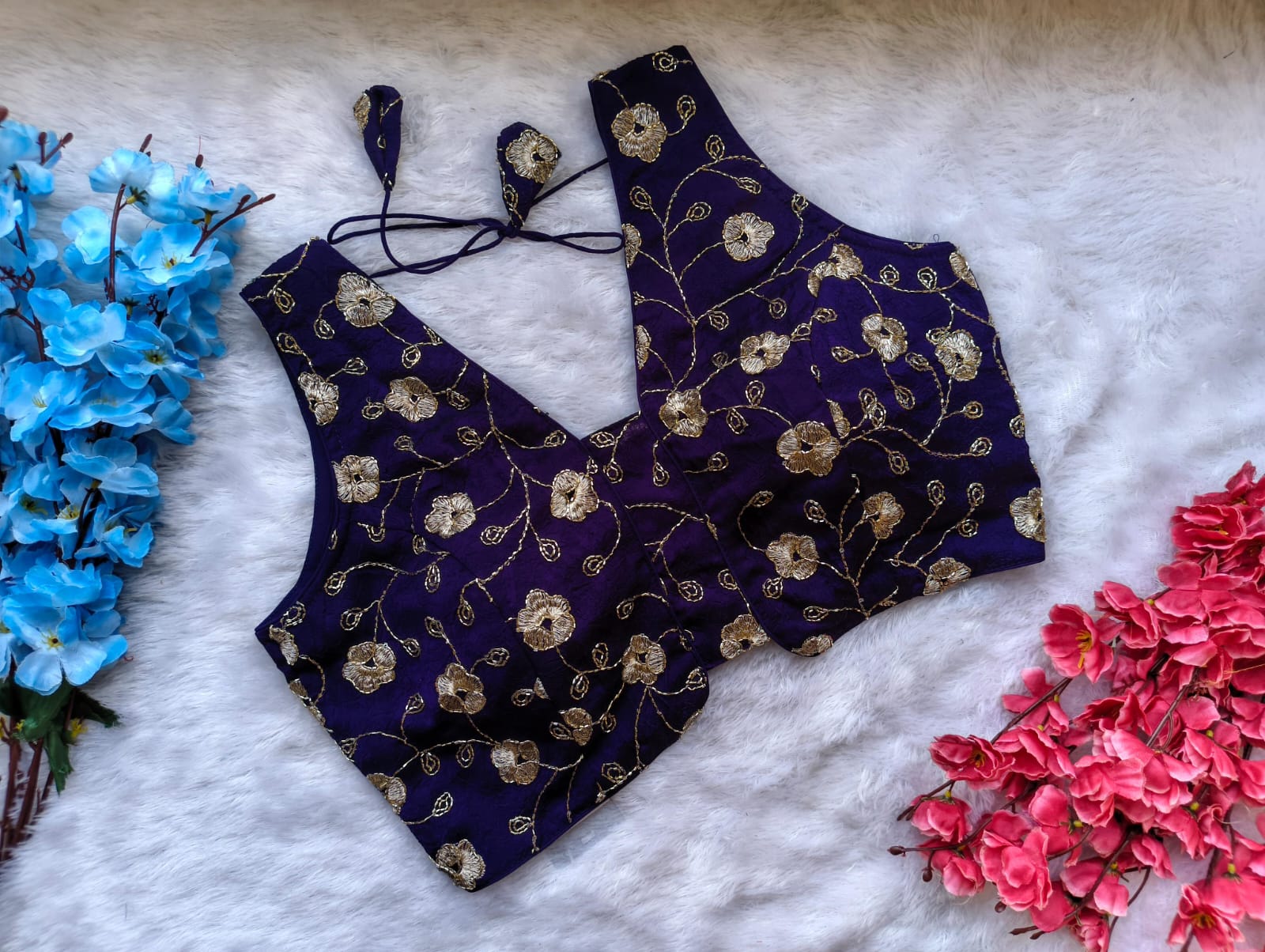 Floral Velvet Tie-Up Blouse