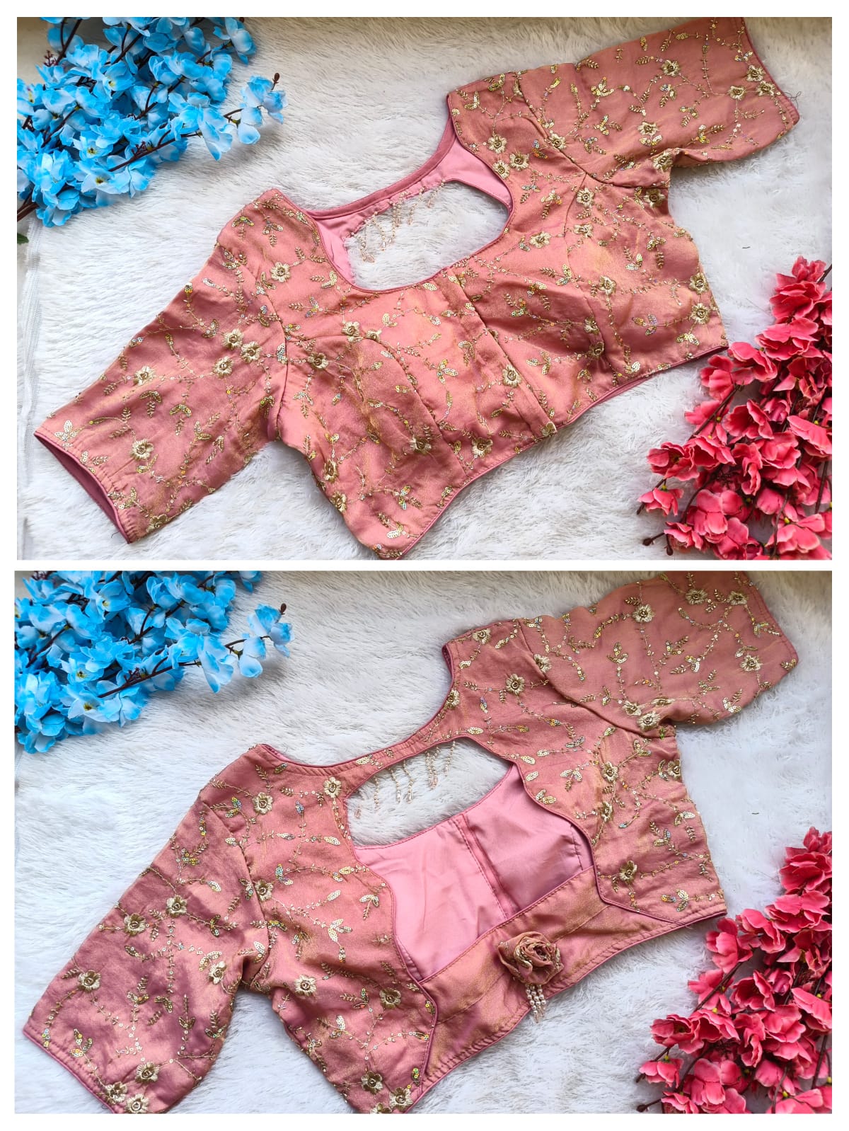 Embroidered Silk Back Open Blouse