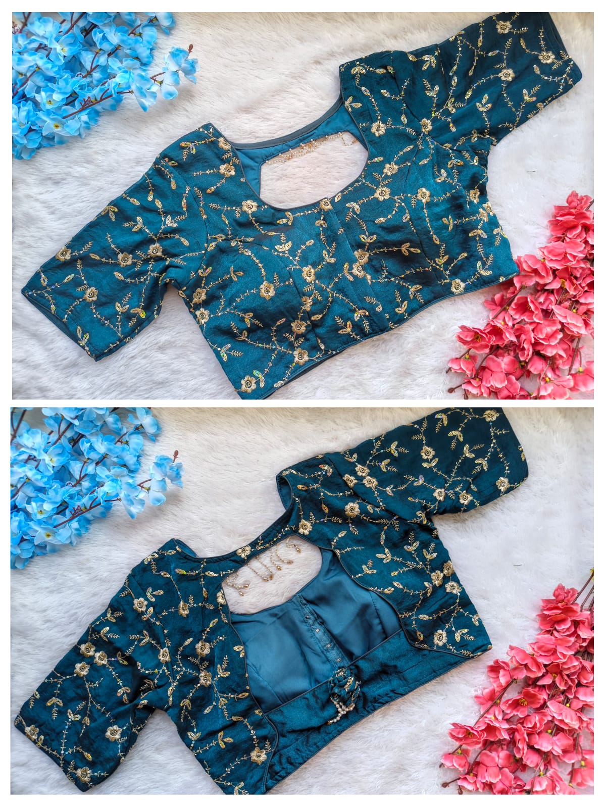 Embroidered Silk Back Open Blouse