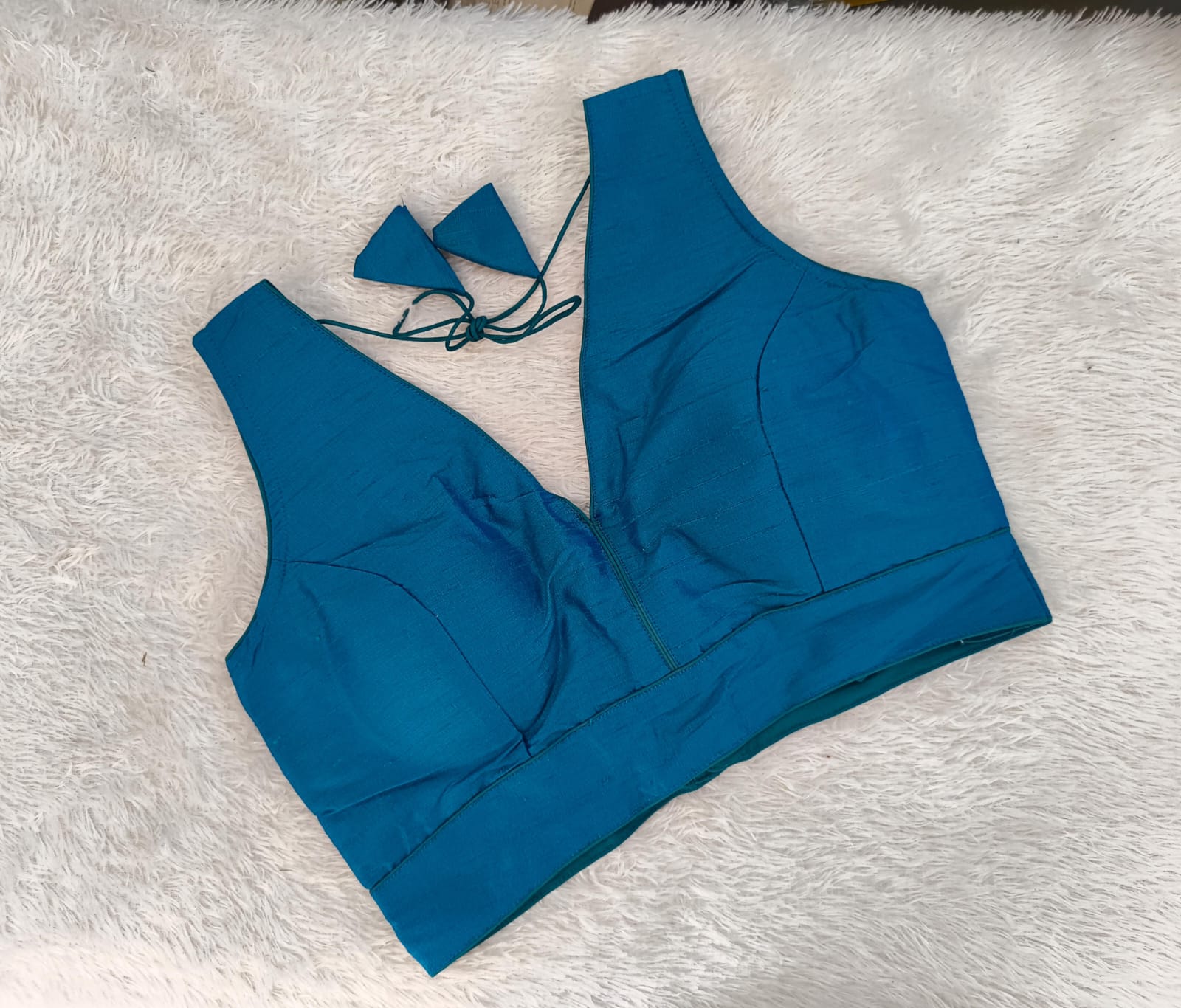Elegant V-Neck Blouse with Back Tie-Up