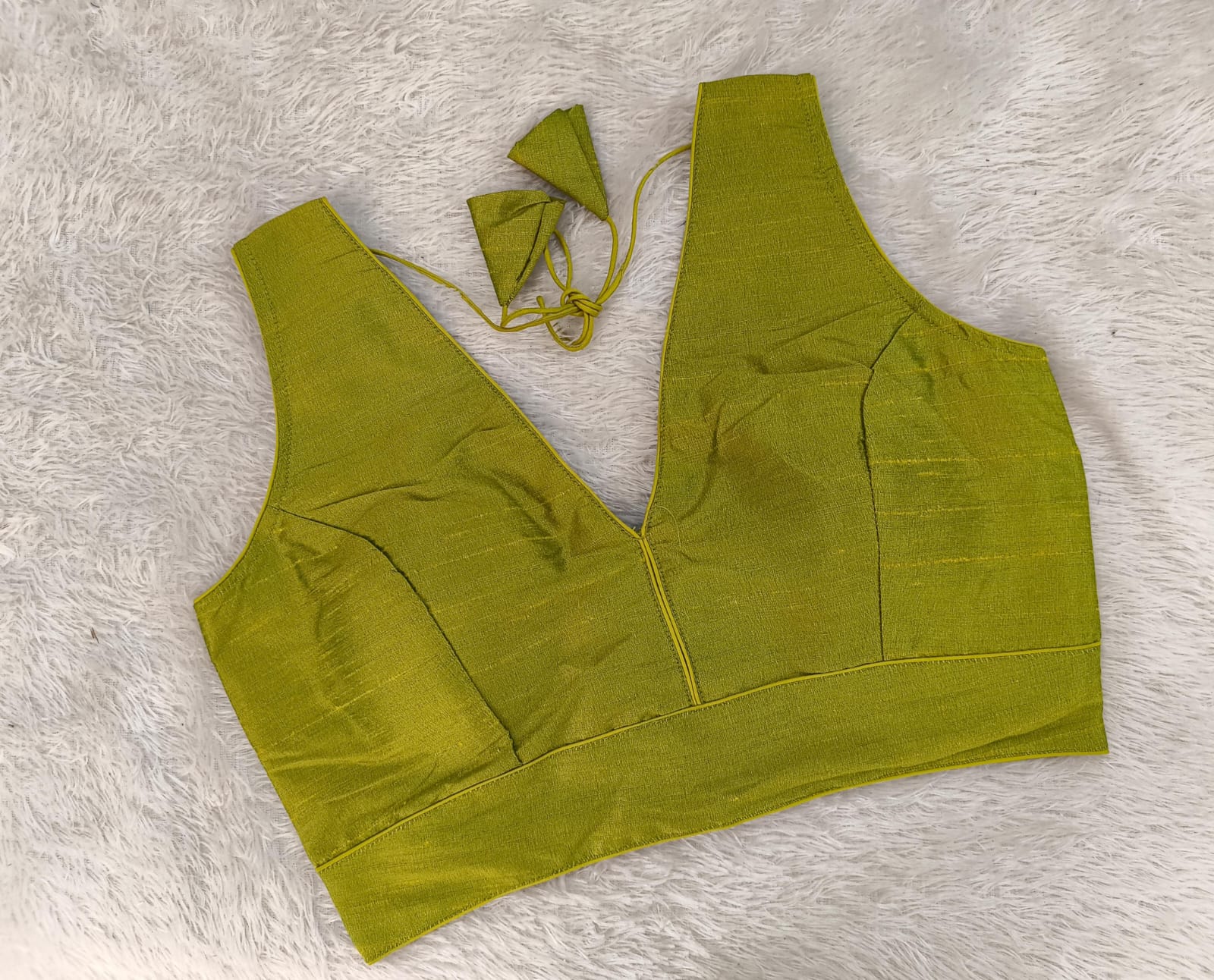 Elegant V-Neck Blouse with Back Tie-Up