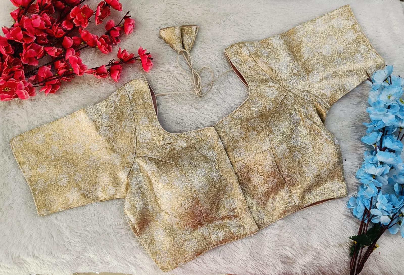 Golden Floral Brocade Designer Blouse