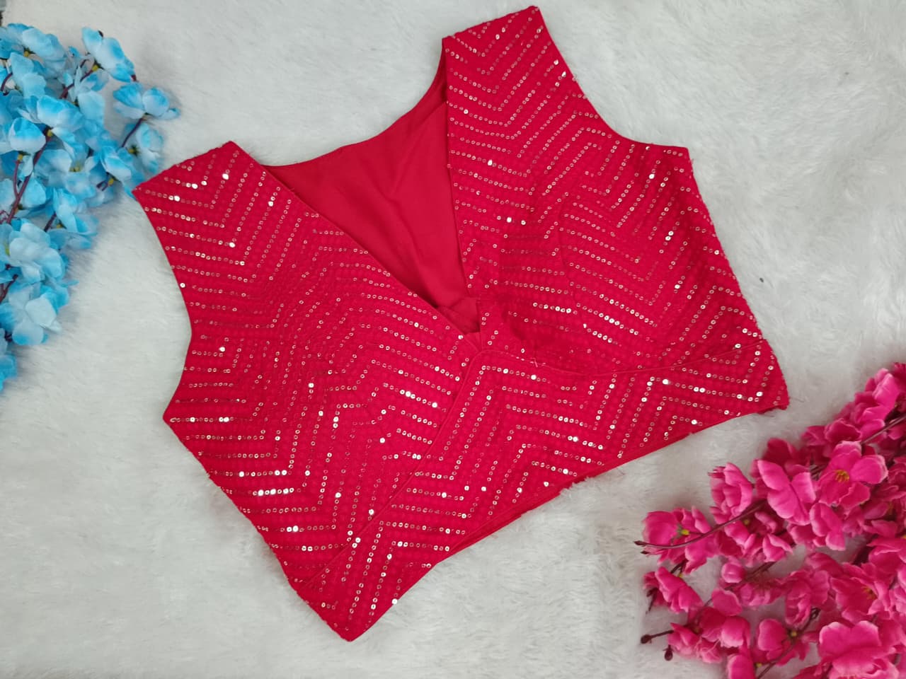 Sequin Chevron V-Neck Blouse