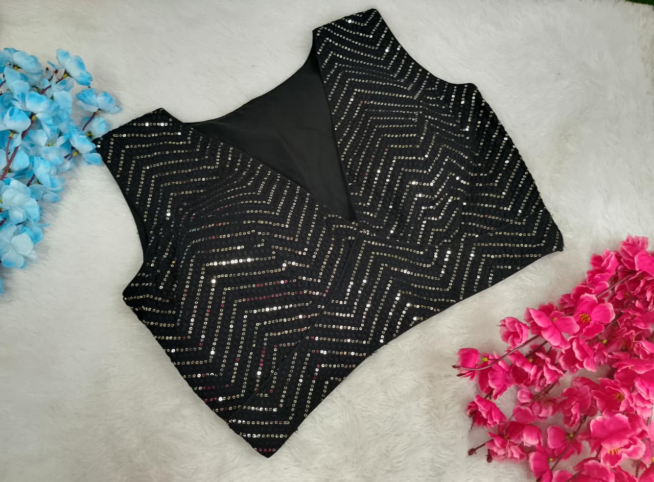 Sequin Chevron V-Neck Blouse