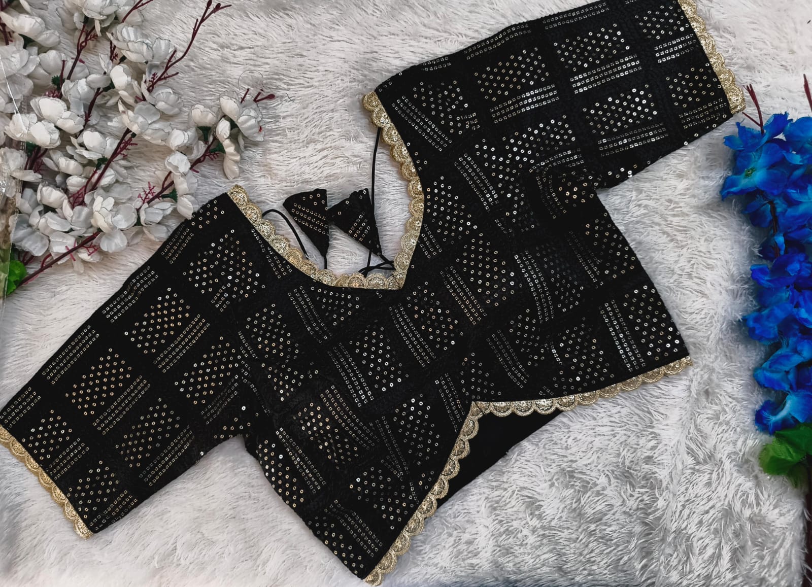 Full-Sequined Geometric Silk Blouse