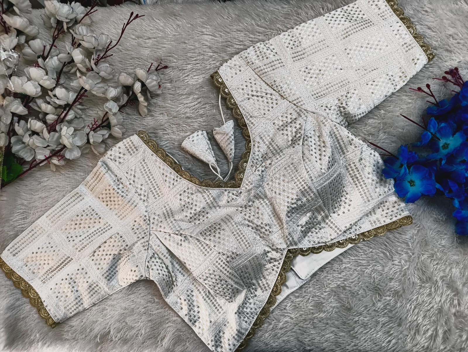 Full-Sequined Geometric Silk Blouse