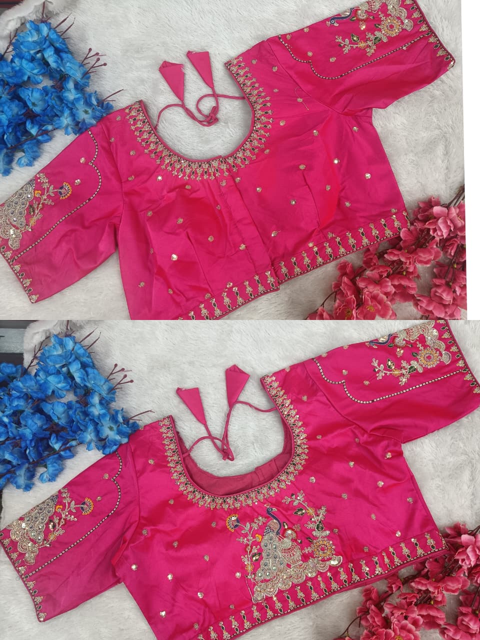 Designer Peacock Embroidered Silk Blouse