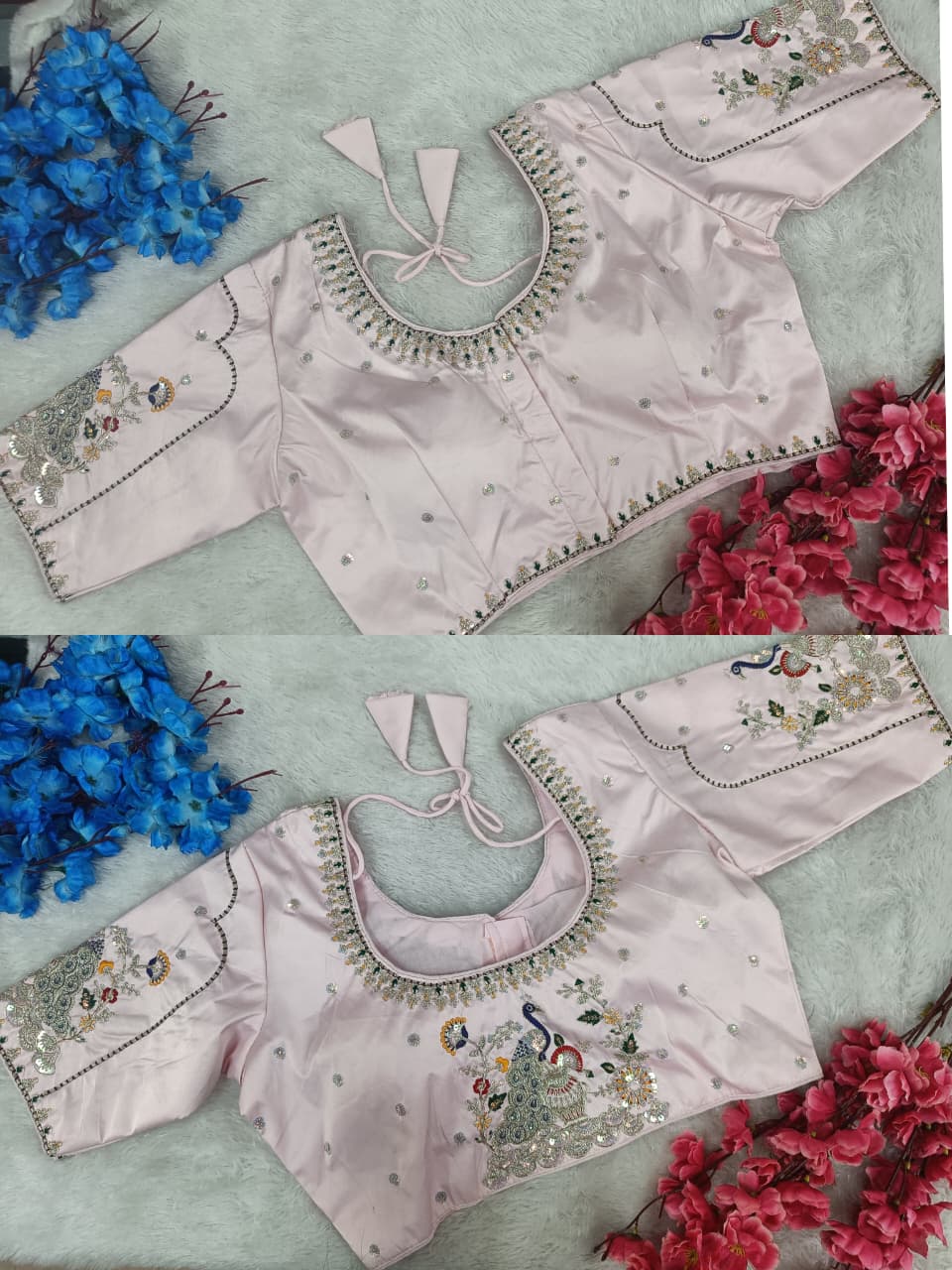 Designer Peacock Embroidered Silk Blouse