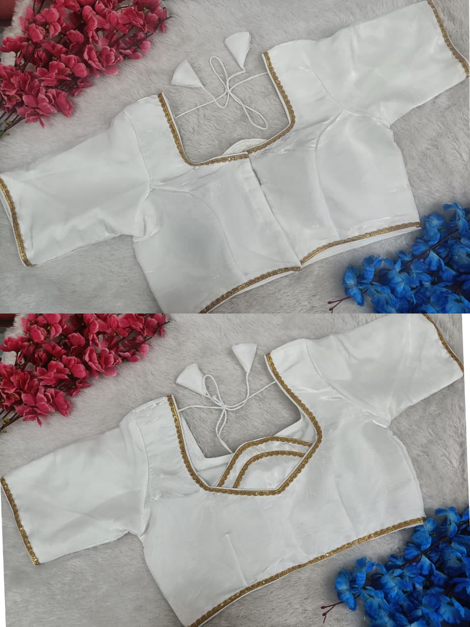 Silk Blouse with Gold Lace Border