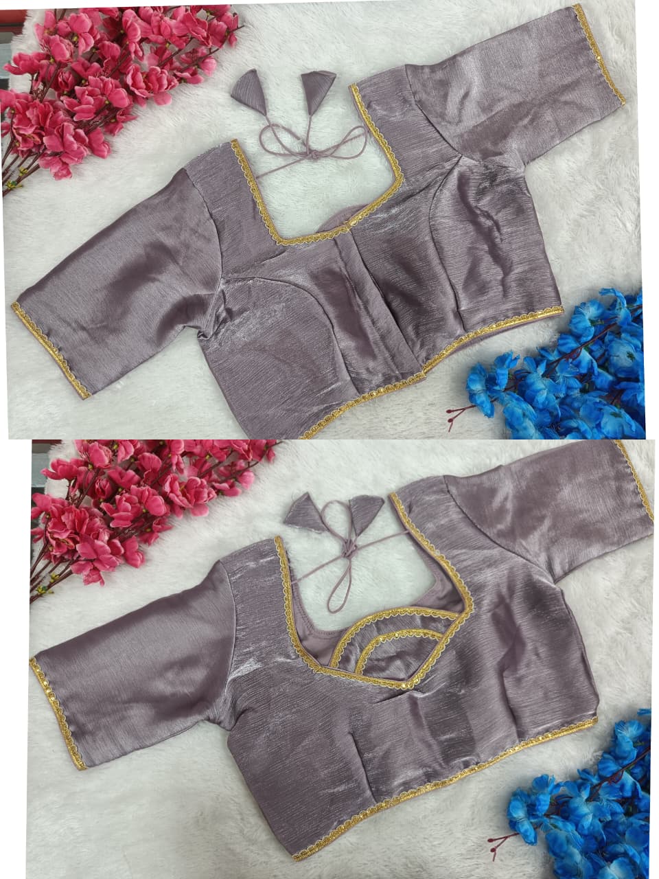 Silk Blouse with Gold Lace Border