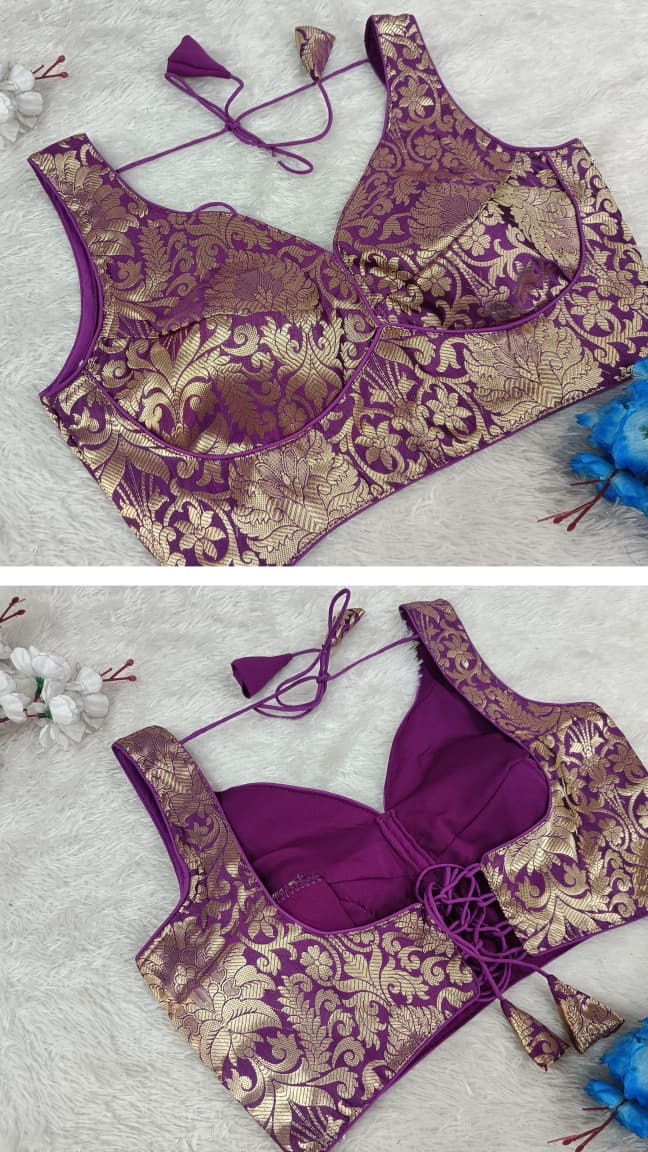 Multi  & Gold Brocade  Blouse with Tie-Up Back