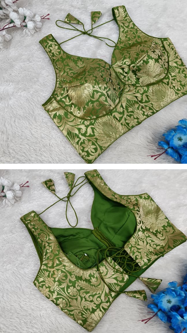 Multi  & Gold Brocade  Blouse with Tie-Up Back