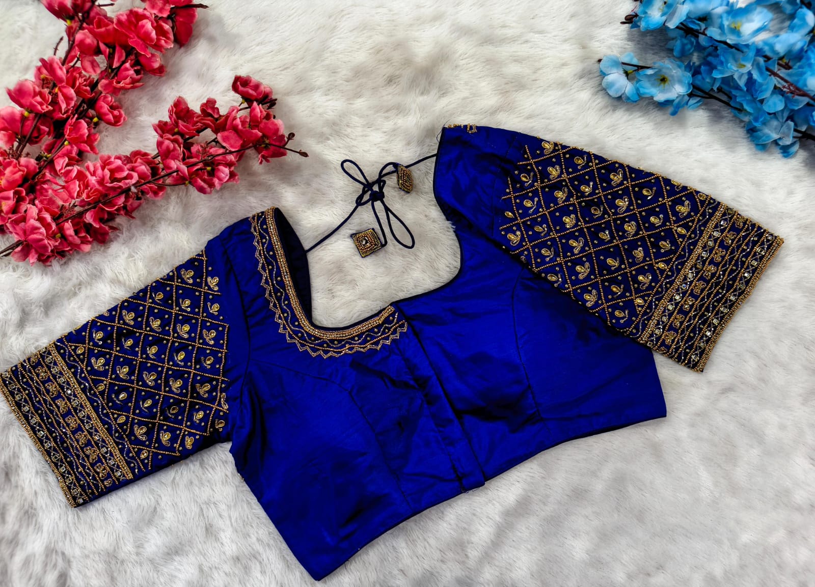 Bridal Silk Blouse with Heavy Gold Aari & Maggam Work