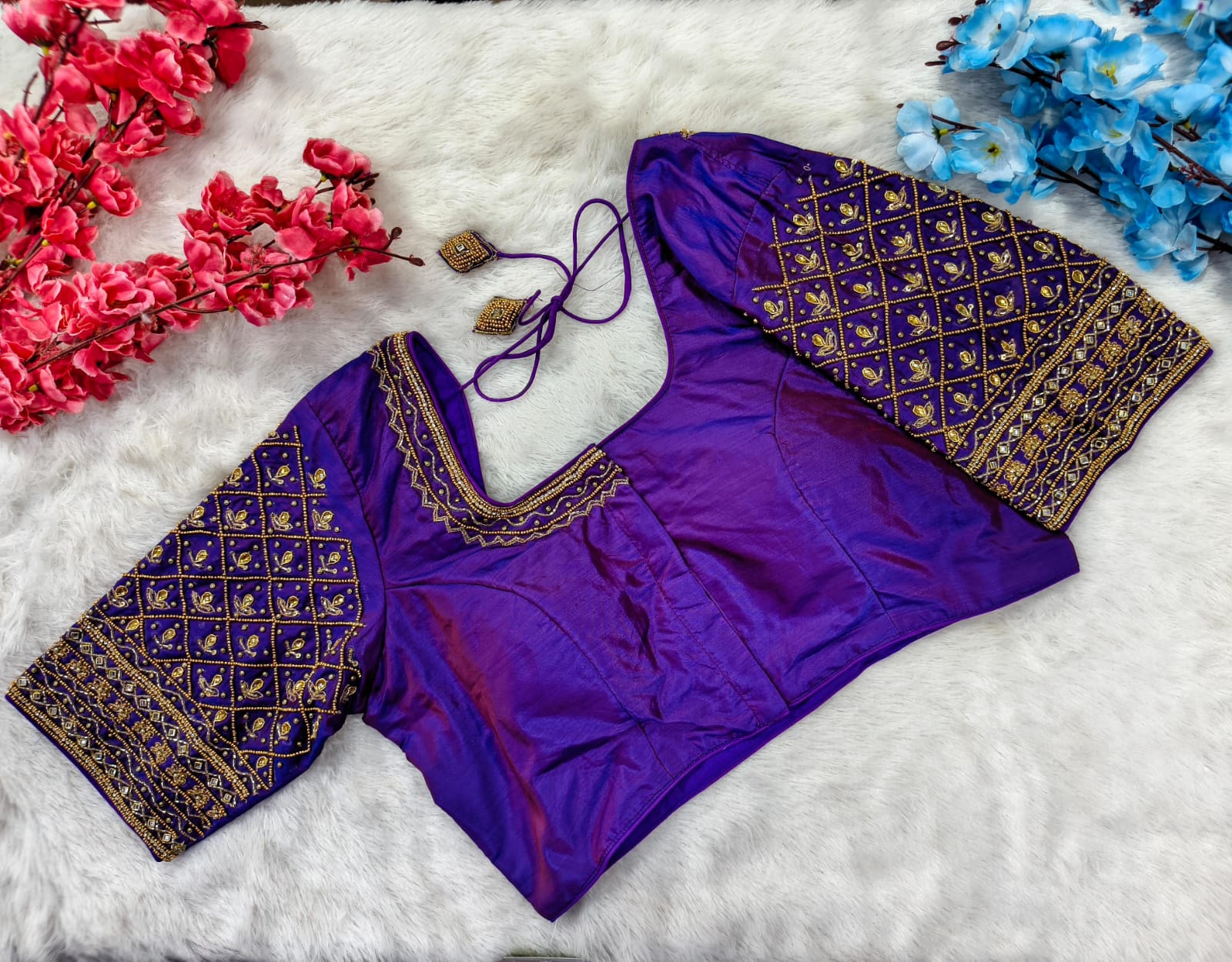 Bridal Silk Blouse with Heavy Gold Aari & Maggam Work