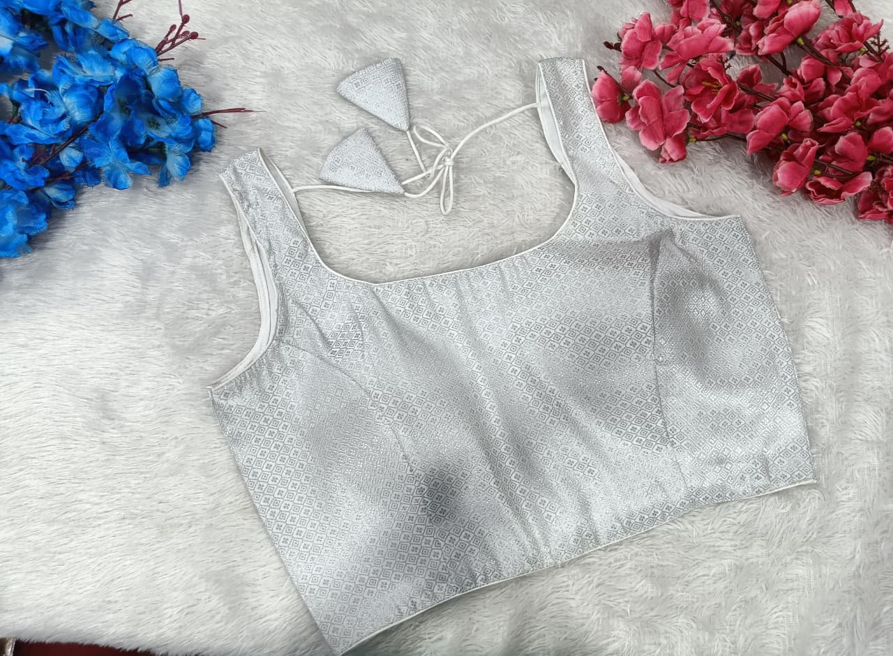Jacquard Sleeveless Blouse with Back Tie-Up