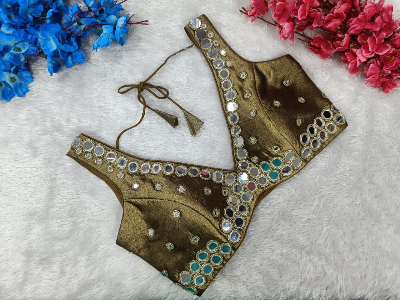 Bollywood Mirror Work Designer Blouse sleeveless