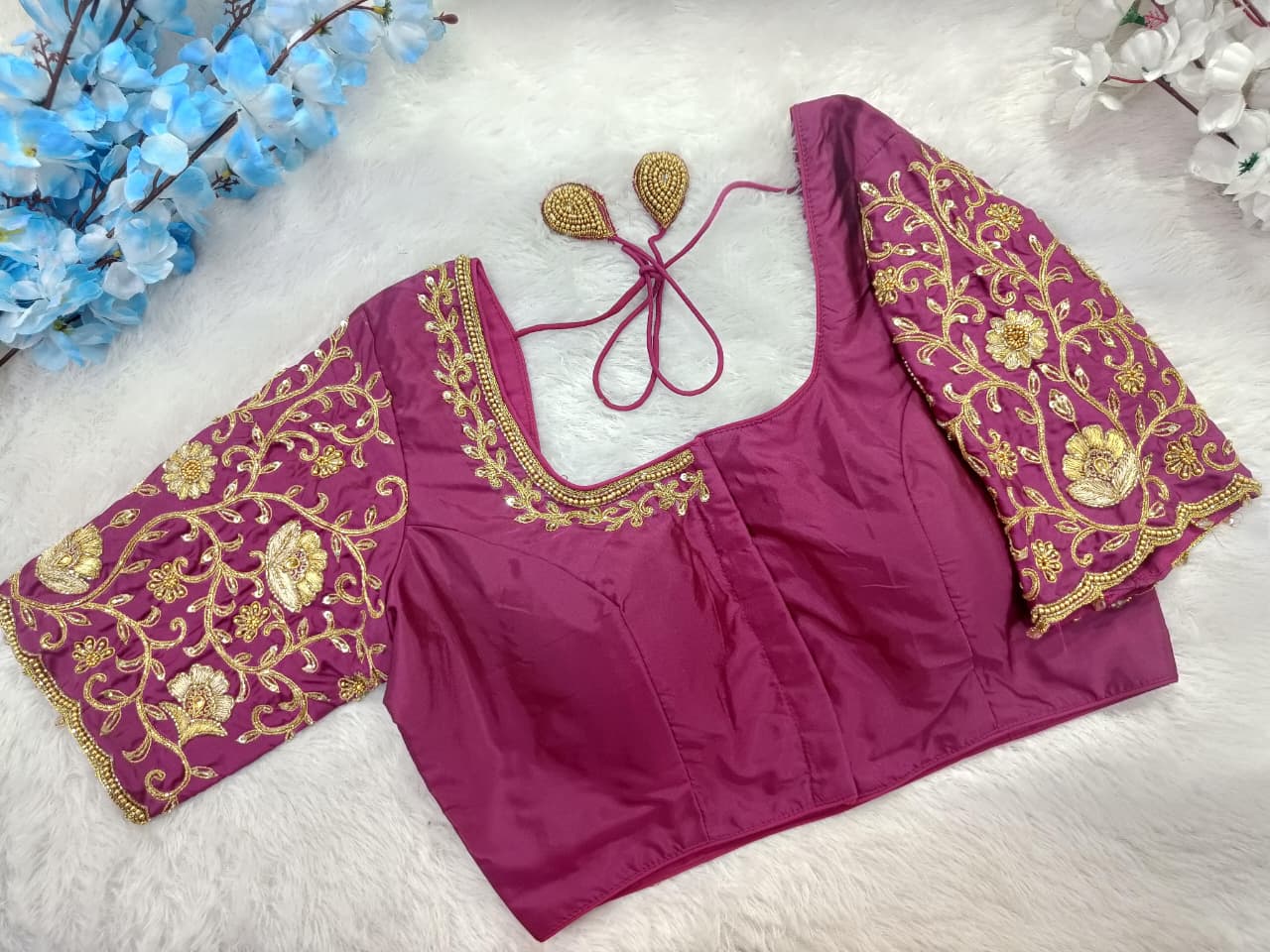 Bridal Silk Embroidered Blouse with Heavy Sleeve Work – Designer Wedding & Festive Wear