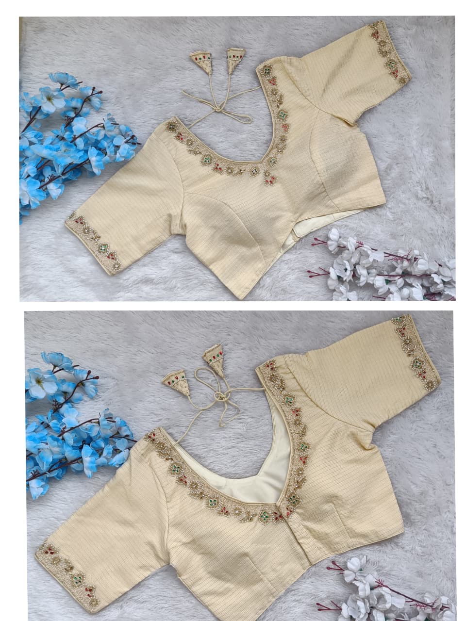Silk Blouse with Hand Embroidery & Tie-Up Back