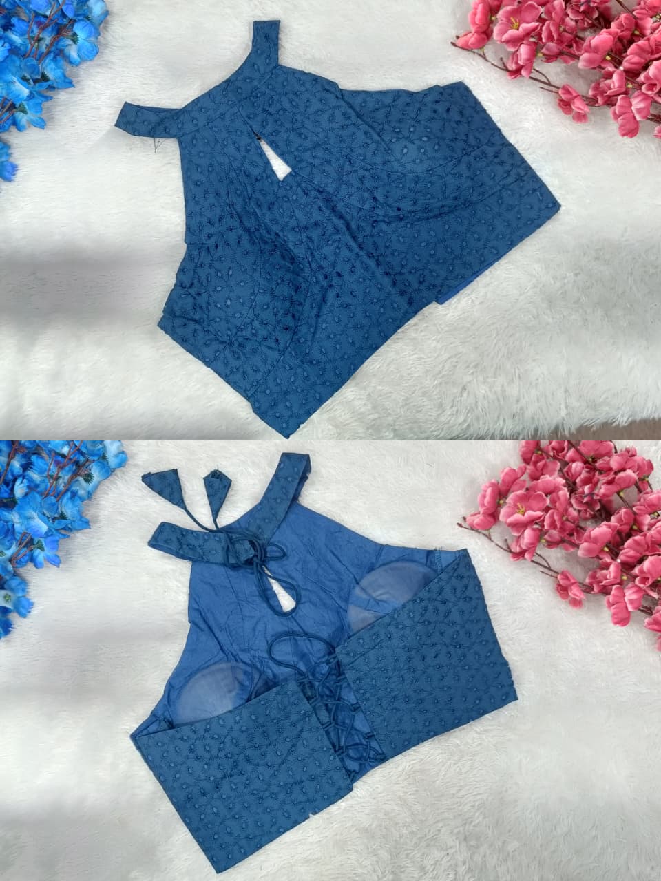 Embroidered  Blouse with Tie-Up Back sleeveless