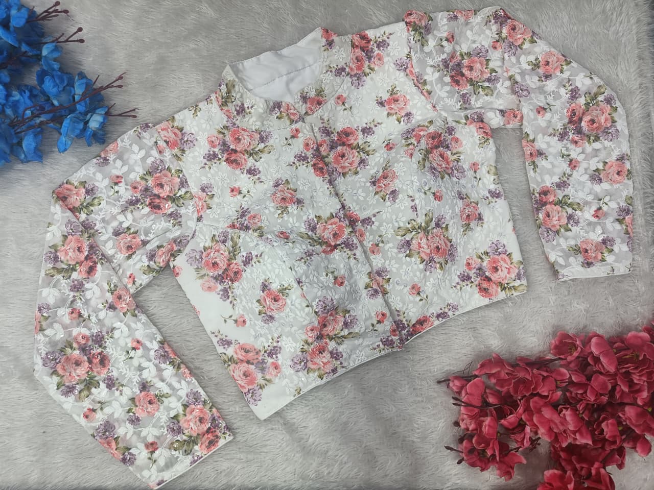 Bollywood Elegant Floral Printed Puff Sleeve Designer Blouse