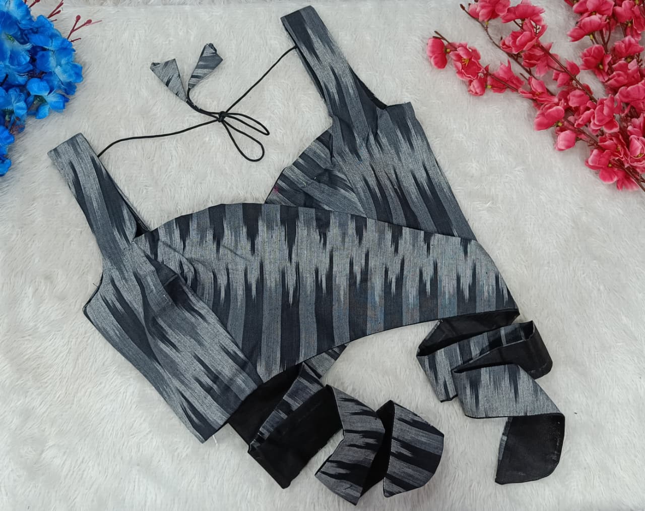 Party wear Ikat Wrap Style Blouse with Tie-Up Back & Waist Belt