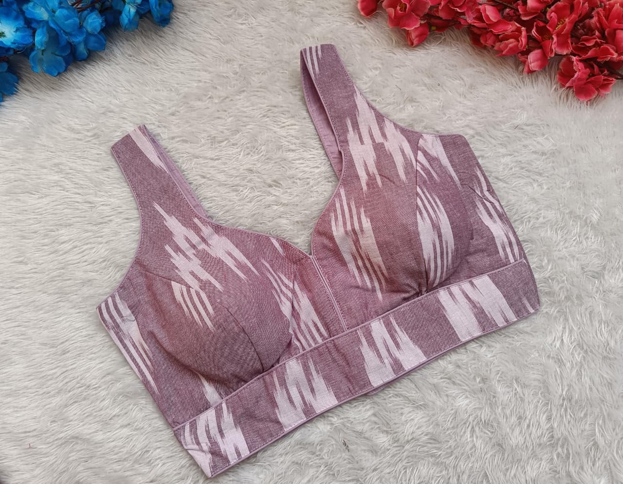 Regular Ikat Print V-Neck Bralette Style Blouse