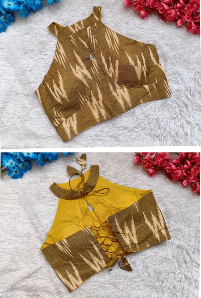 Regular Halter Neck Ikat Print  Blouse with Lace-Up Back