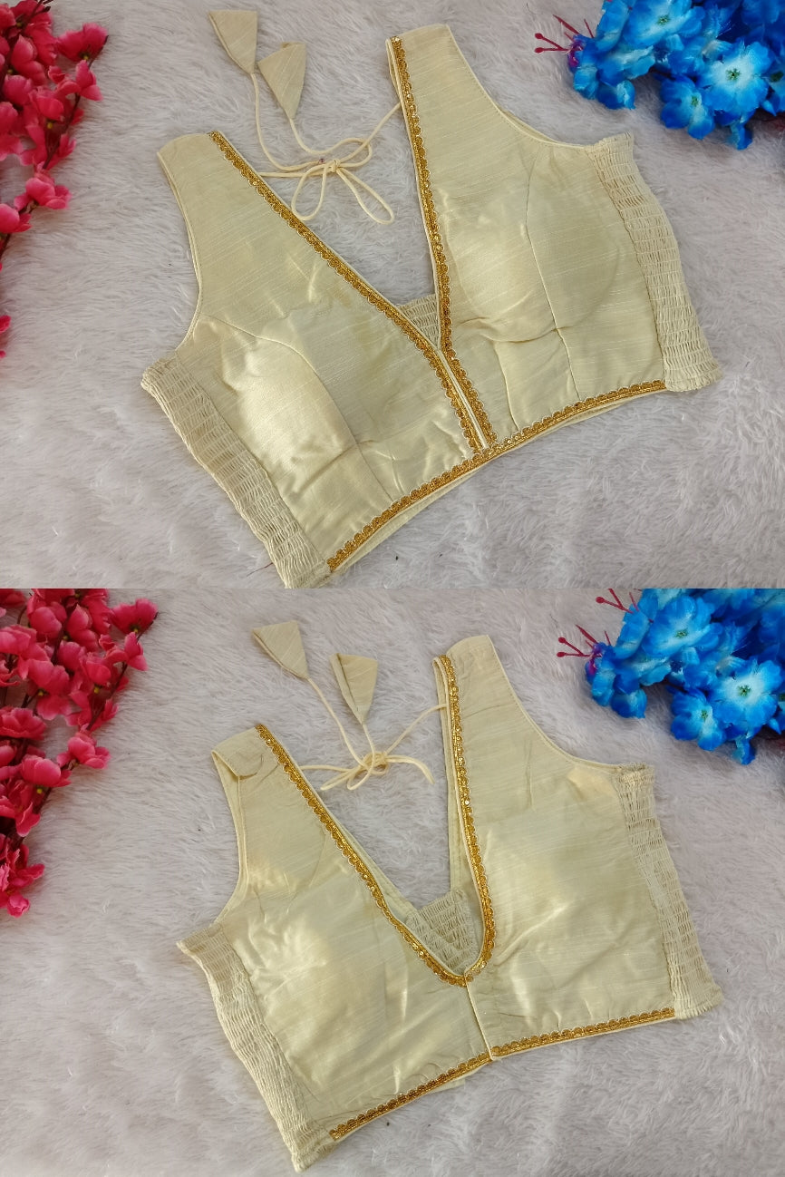 Party Wear Silk Blouse with Lace Border & Back Dori