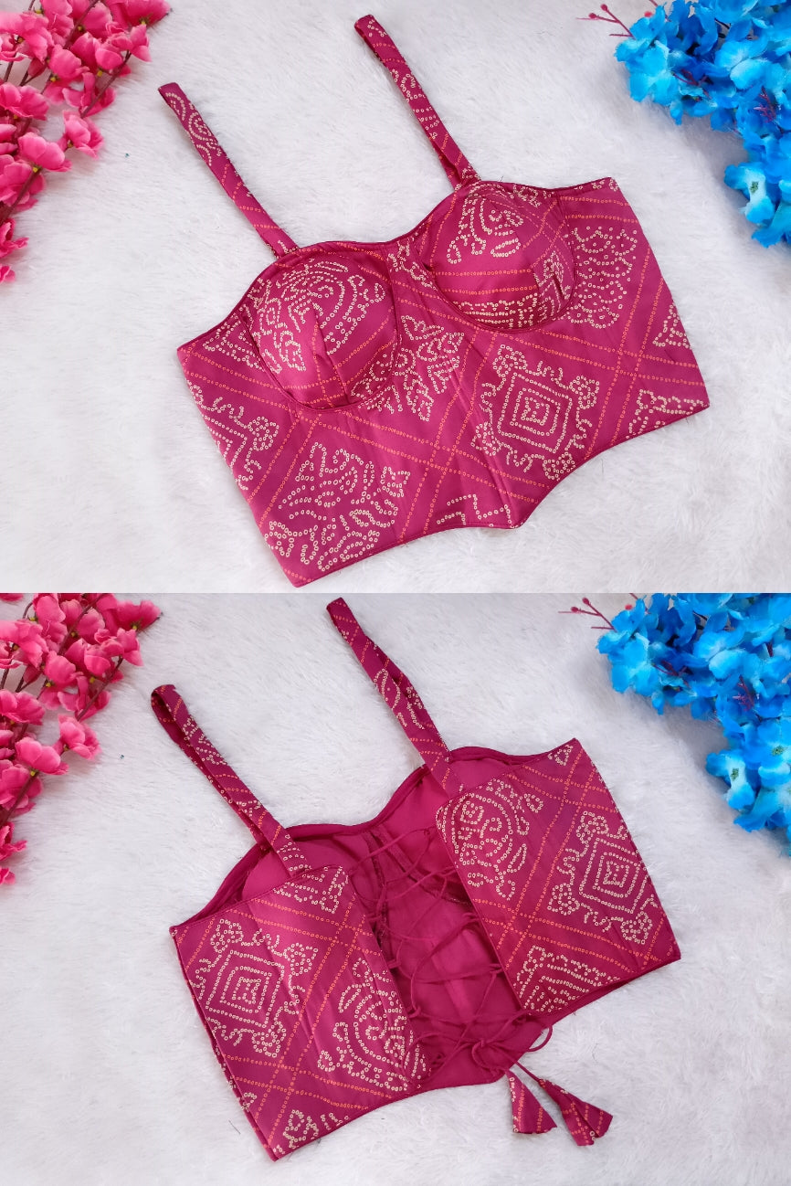 Party wear Bandhani print Padded Lace-Up Blouse