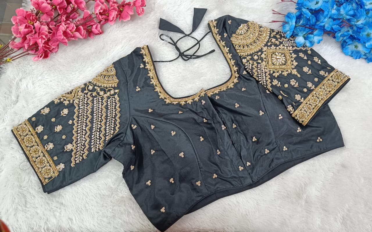 Bridalwear Embroidered Silk Blouse with Heavy Zari Work