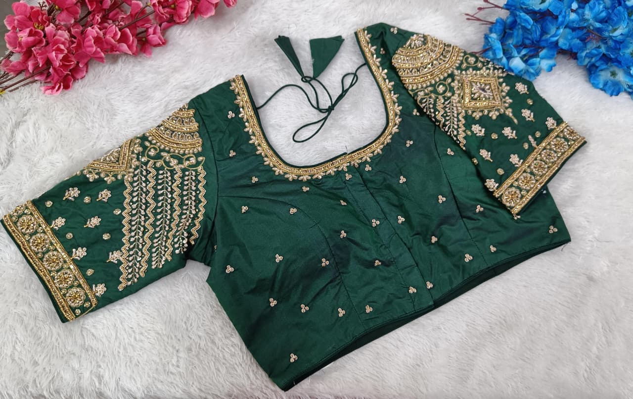 Bridalwear Embroidered Silk Blouse with Heavy Zari Work