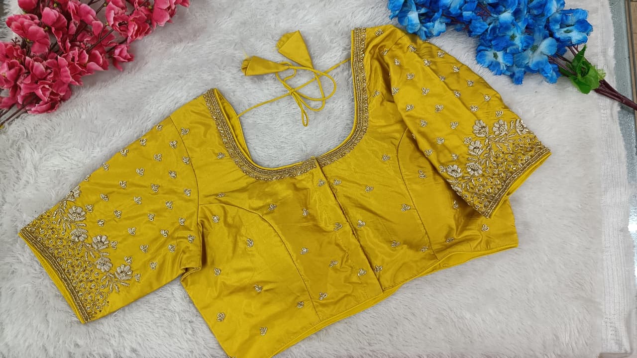 Bridalwear Royal Silk Blouse with Floral Embroidered Sleeves