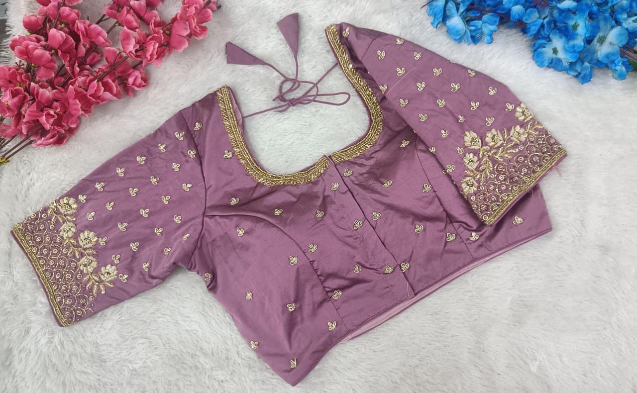 Bridalwear Royal Silk Blouse with Floral Embroidered Sleeves