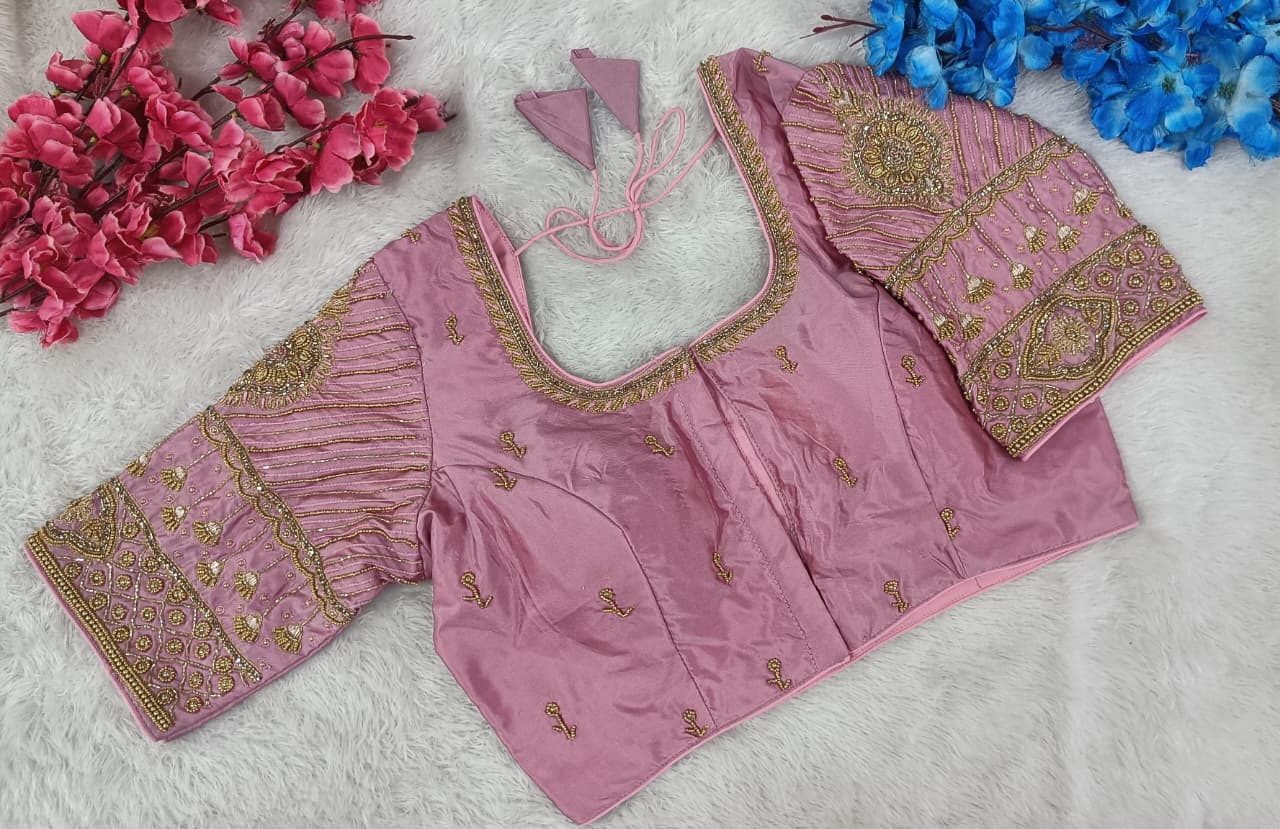 Bridalwear Designer Silk Blouse with Heavy Handwork Sleeves