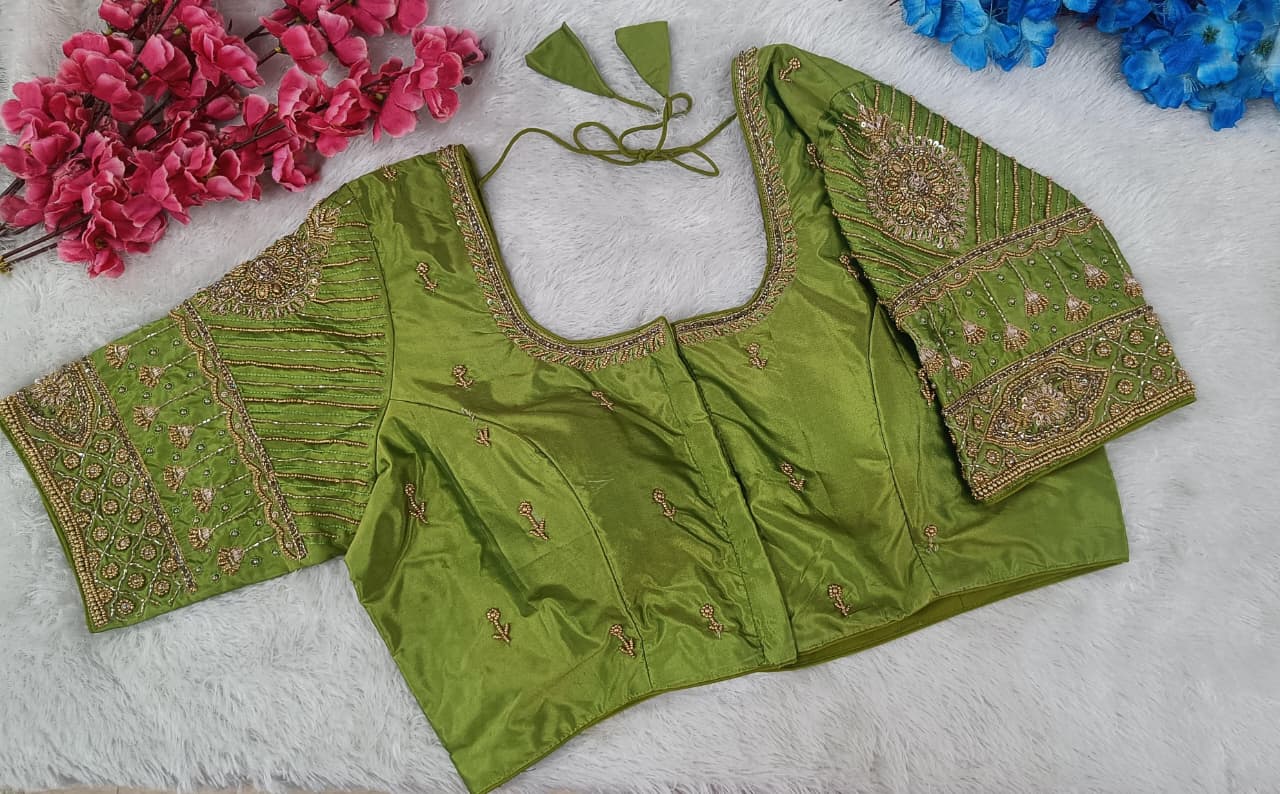 Bridalwear Designer Silk Blouse with Heavy Handwork Sleeves