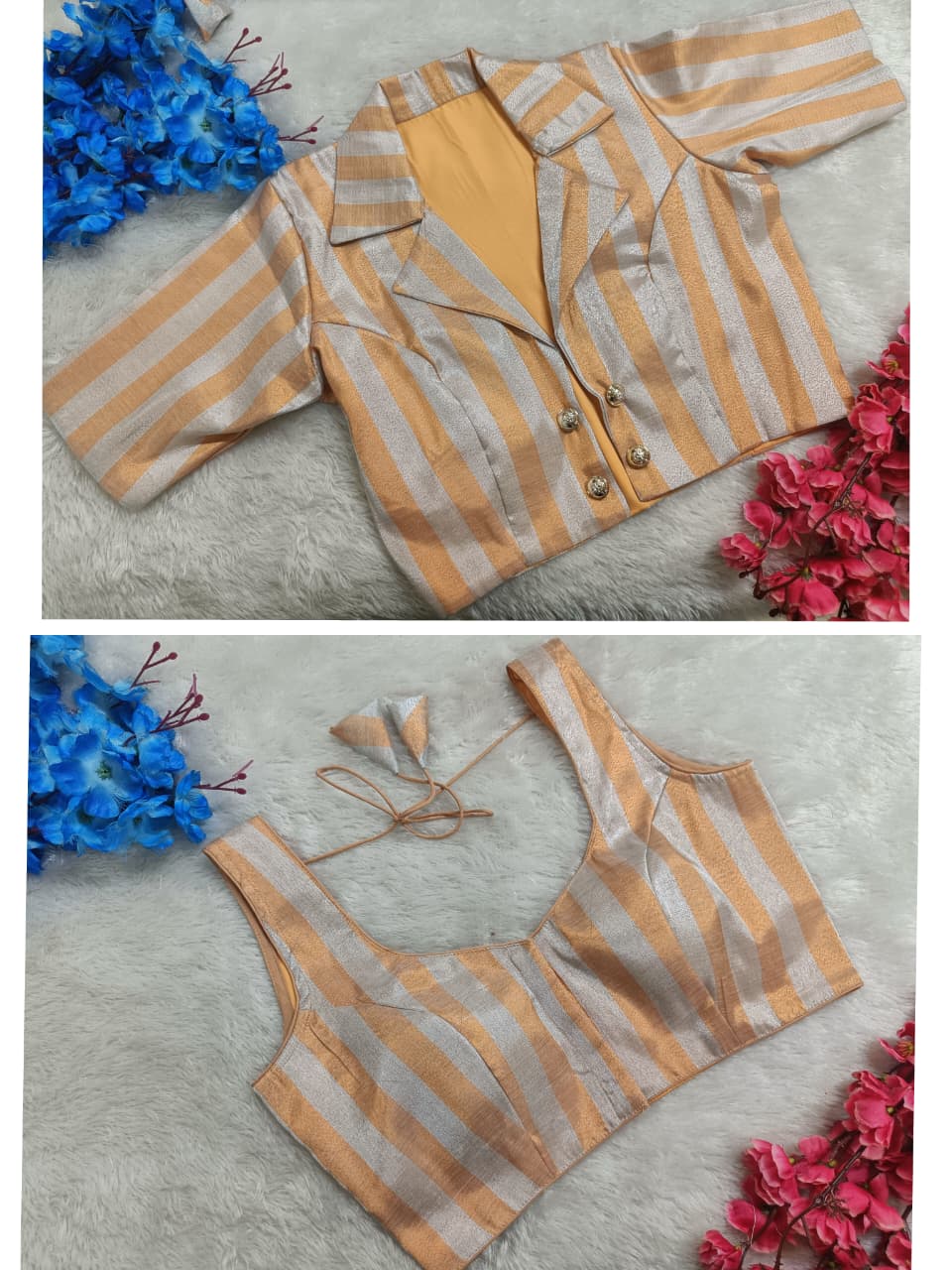 Partywear Midnight Stripe Designer Blouse With Collar