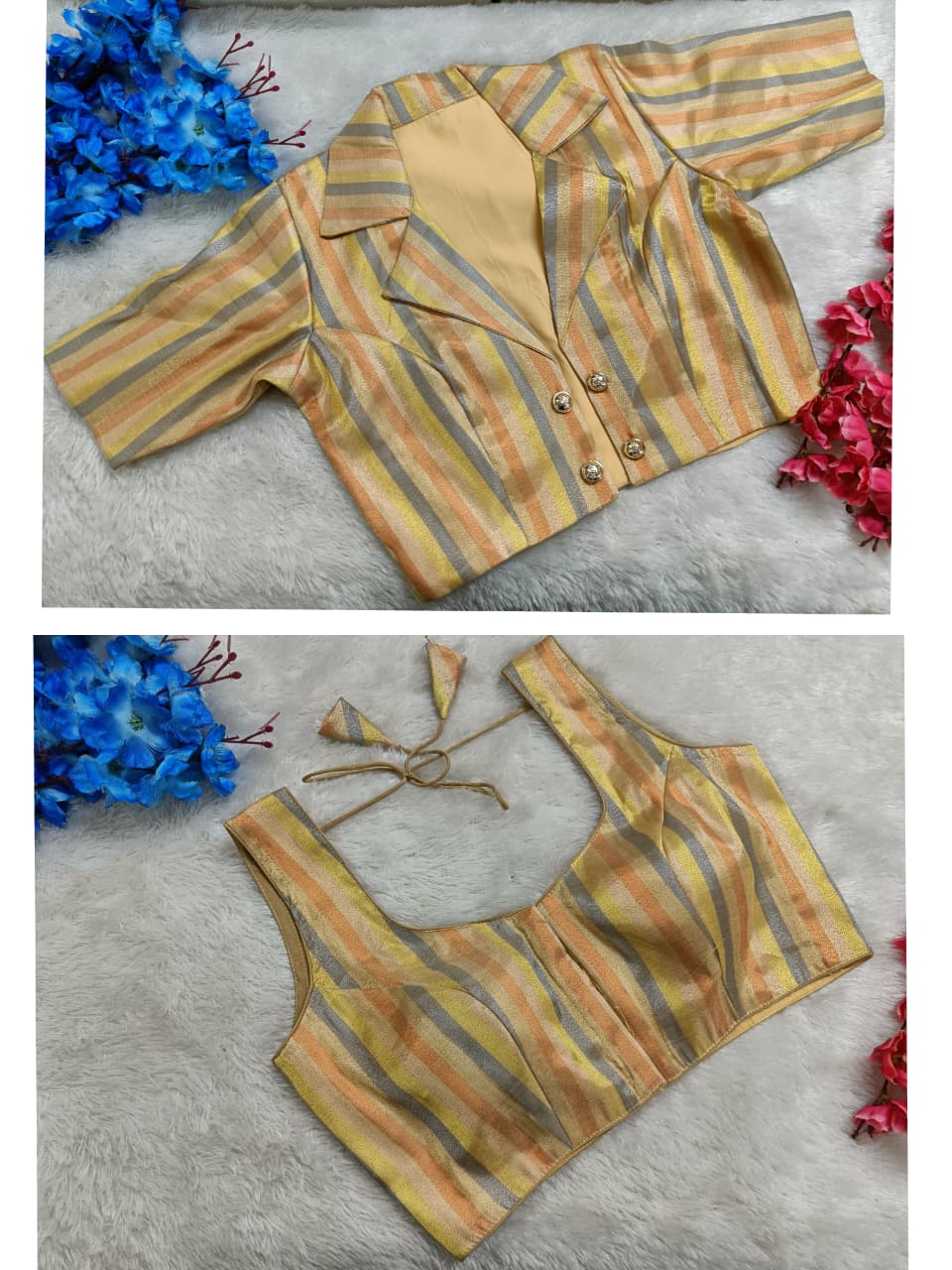 Partywear Midnight Stripe Designer Blouse With Collar