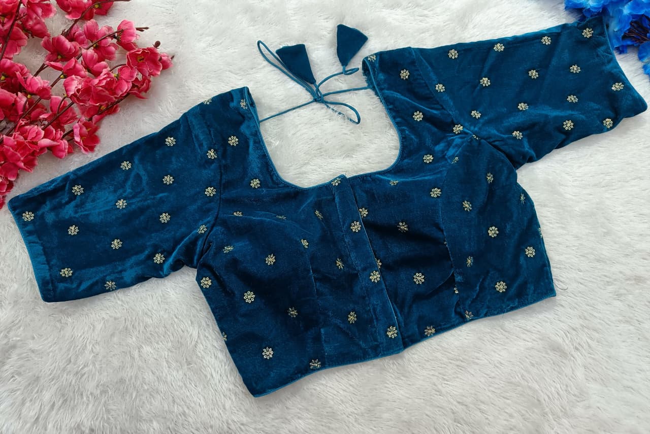 Partywear Elegant Velvet Embroidered Blouse