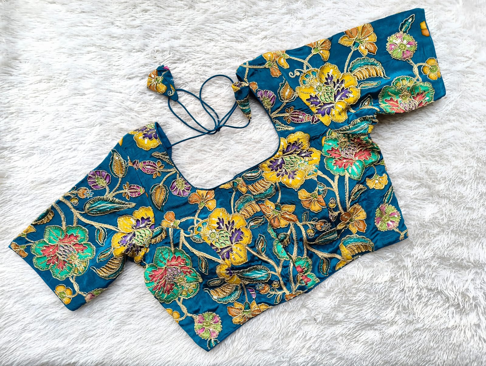 Floral Embroidered Silk Readymade Blouse.