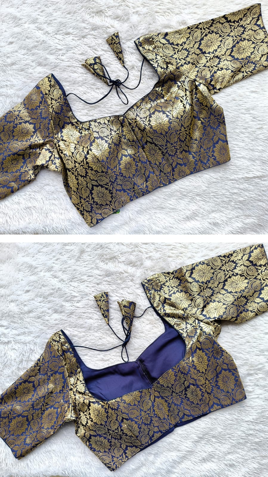 Gold Brocade Blouse with Elbow Sleeves