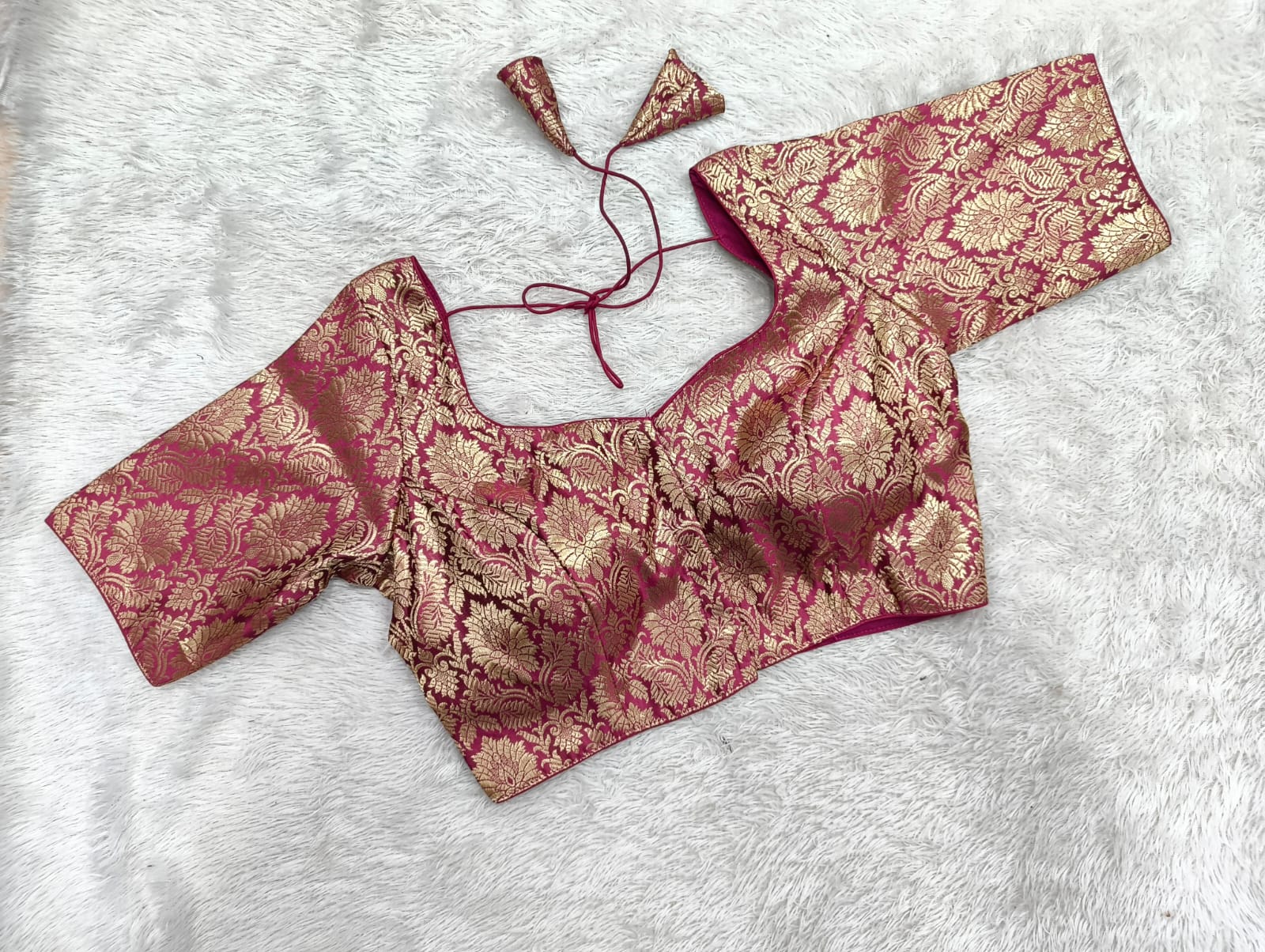 Gold Brocade Blouse with Elbow Sleeves